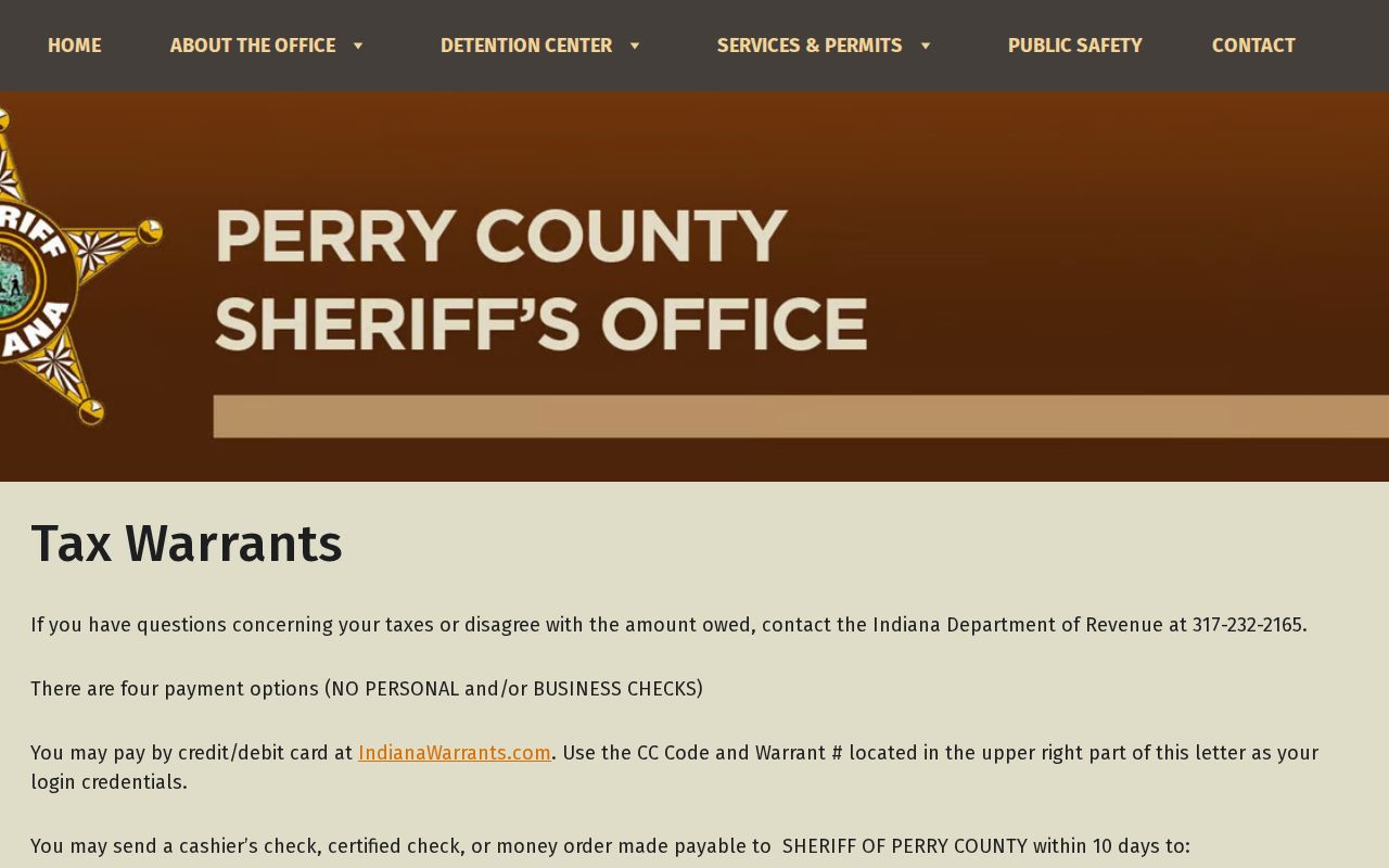 Perry County civil tax warrant payment page